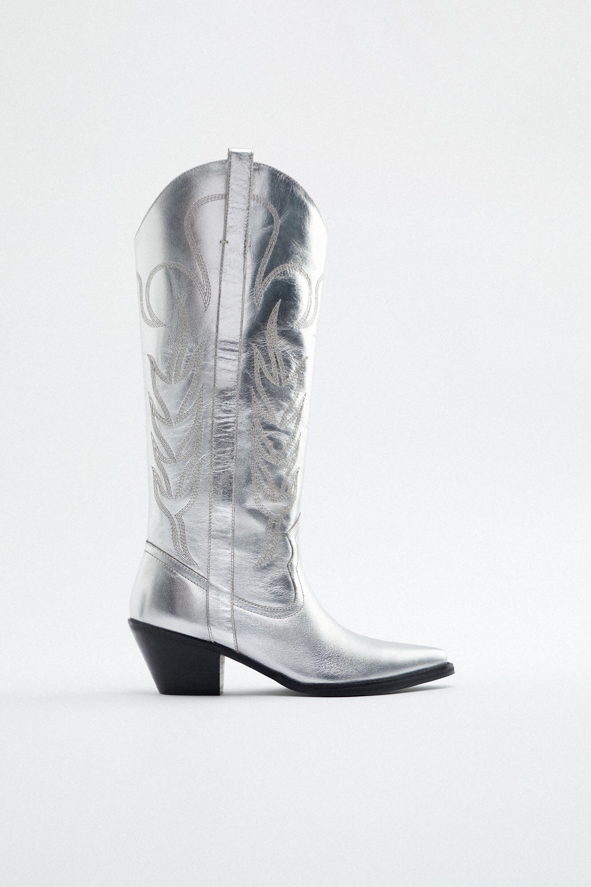 LEATHER BOOTS Silver ZARA United Kingdom